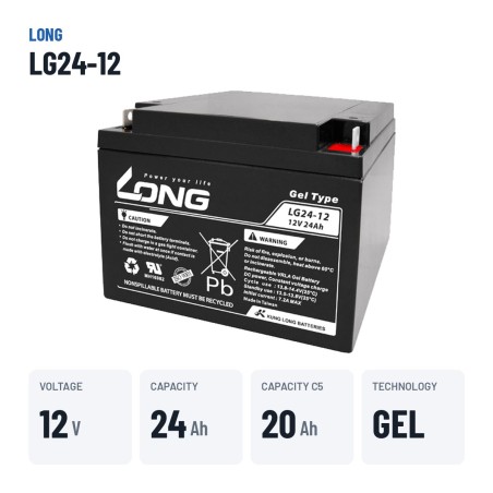 Batería de silla de ruedas Long LG24-12 12V 24Ah GEL – datos clave