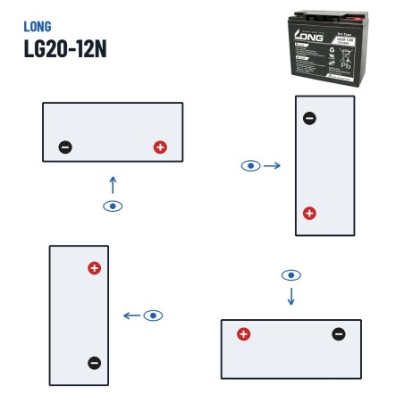 Batteria per carrozzina Long LG20-12N 12V 20Ah GEL – polarità (schema 0, + a destra)