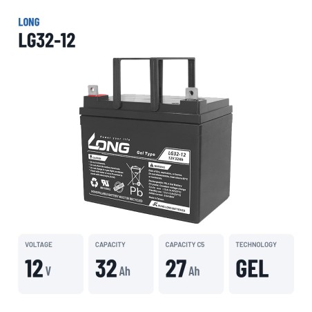 Batteria per carrozzina Long LG32-12 12V 32Ah GEL – dati principali