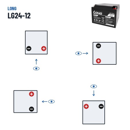 Wheelchair battery Long LG24-12 12V 24Ah GEL – polarity (layout 0, + right)