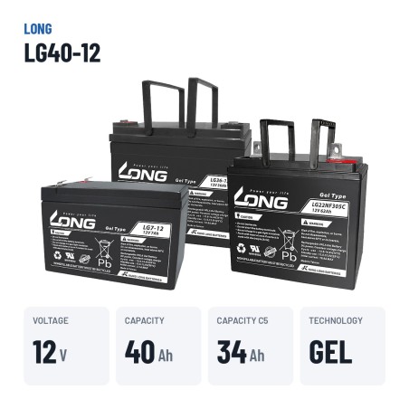 Rollstuhlbatterie Long LG40-12 12V 40Ah GEL – wichtigste Daten