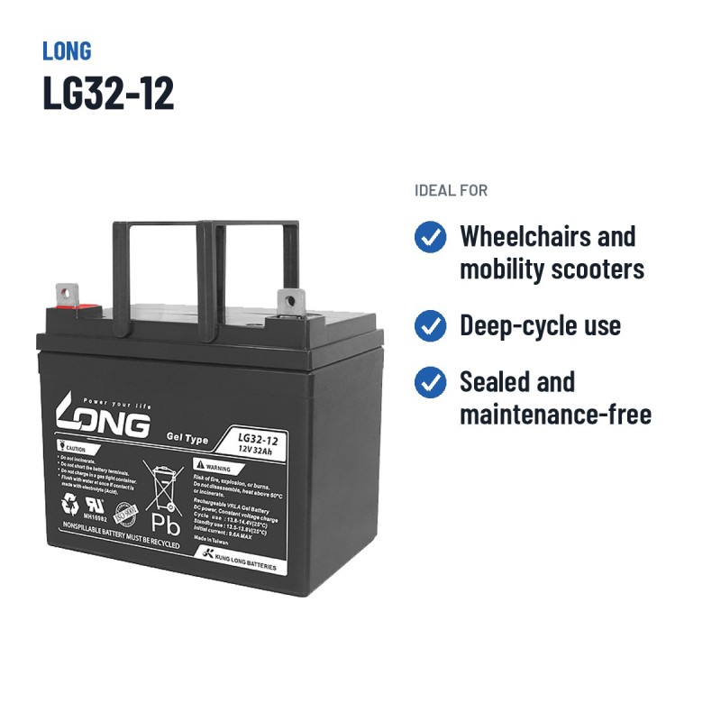 Wheelchair battery Long LG32-12 12V 32Ah GEL – recommended uses