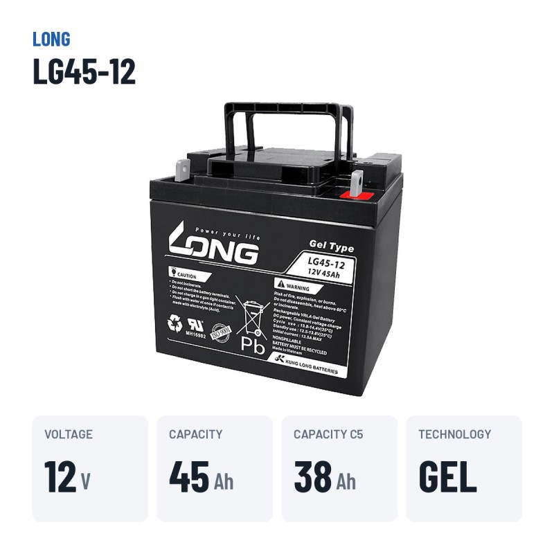 Batteria per carrozzina Long LG45-12 12V 45Ah GEL – dati principali