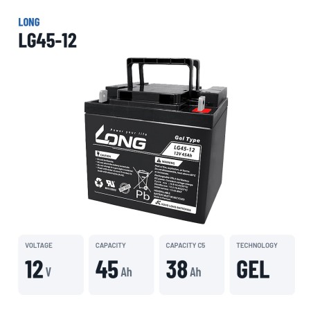 Batteria per carrozzina Long LG45-12 12V 45Ah GEL – dati principali