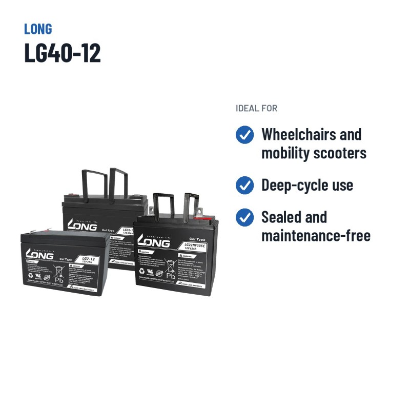 Rollstuhlbatterie Long LG40-12 12V 40Ah GEL – empfohlene Einsatzbereiche