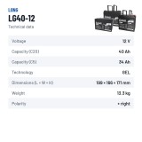 Wheelchair battery Long LG40-12 12V 40Ah GEL – technical data