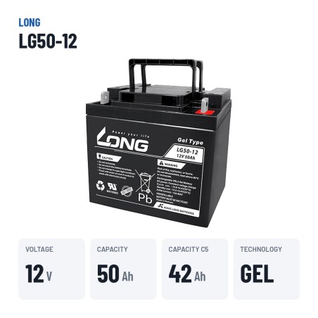 Wheelchair battery Long LG50-12 12V 50Ah GEL – key specs