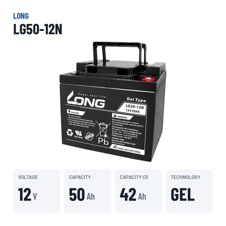 Batteria per carrozzina Long LG50-12N 12V 50Ah GEL – dati principali