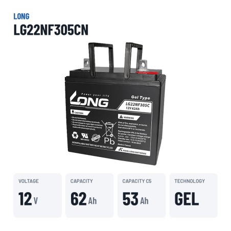 Rollstuhlbatterie Long LG22NF305CN 12V 62Ah GEL – wichtigste Daten