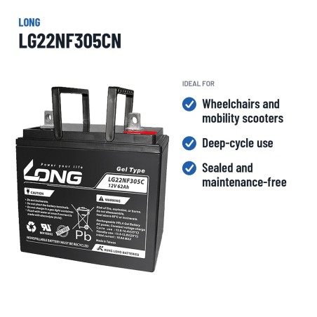 Rollstuhlbatterie Long LG22NF305CN 12V 62Ah GEL – empfohlene Einsatzbereiche