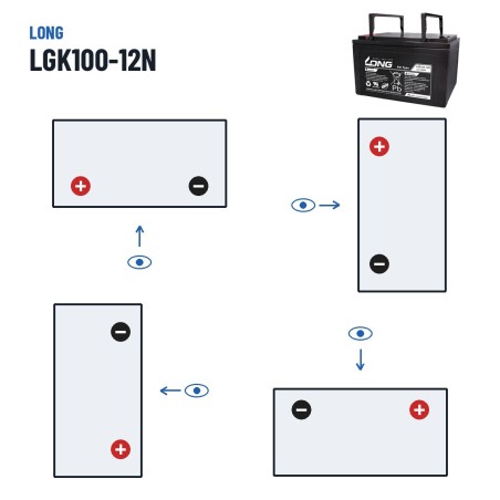 Batería de silla de ruedas Long LGK100-12N 12V 100Ah GEL – polaridad (esquema 1, + izquierda)