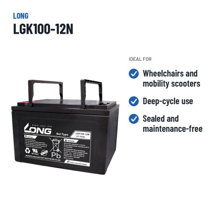 Batterie fauteuil roulant Long LGK100-12N 12V 100Ah GEL – utilisations recommandées