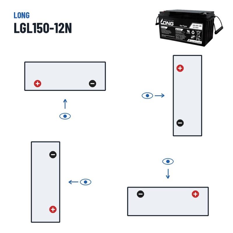 Rollstuhlbatterie Long LGL150-12N 12V 150Ah GEL – Polarität (Schaltung 1, + links)