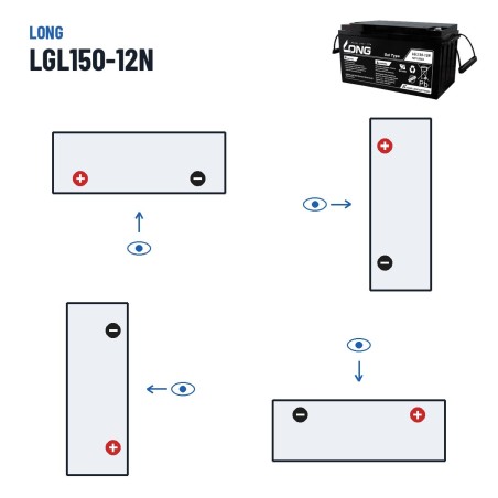 Rollstuhlbatterie Long LGL150-12N 12V 150Ah GEL – Polarität (Schaltung 1, + links)