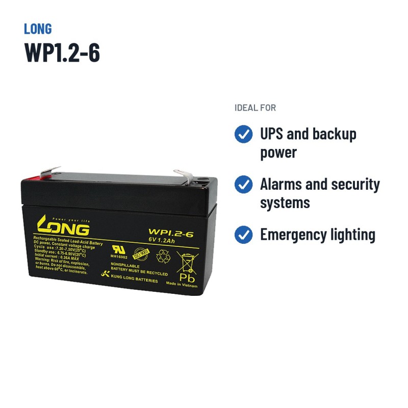Stationary UPS battery Long WP1.2-6 6V 1.2Ah AGM – recommended uses