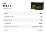 Bateria estacionária UPS Long WP1.2-6 6V 1.2Ah AGM | baterias.com