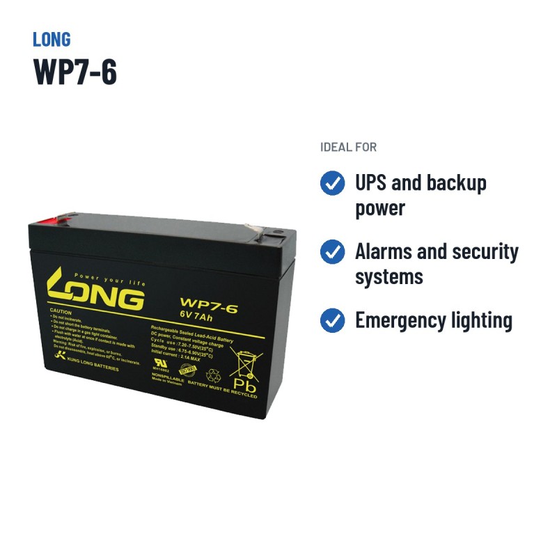 Batteria stazionaria UPS Long WP7-6 6V 7Ah AGM – usi consigliati