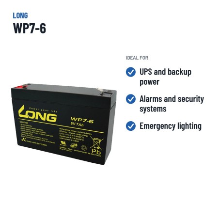 Batería estacionaria SAI/UPS Long WP7-6 6V 7Ah AGM – usos recomendados