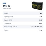 Batteria stazionaria UPS Long WP7-6 6V 7Ah AGM – scheda tecnica