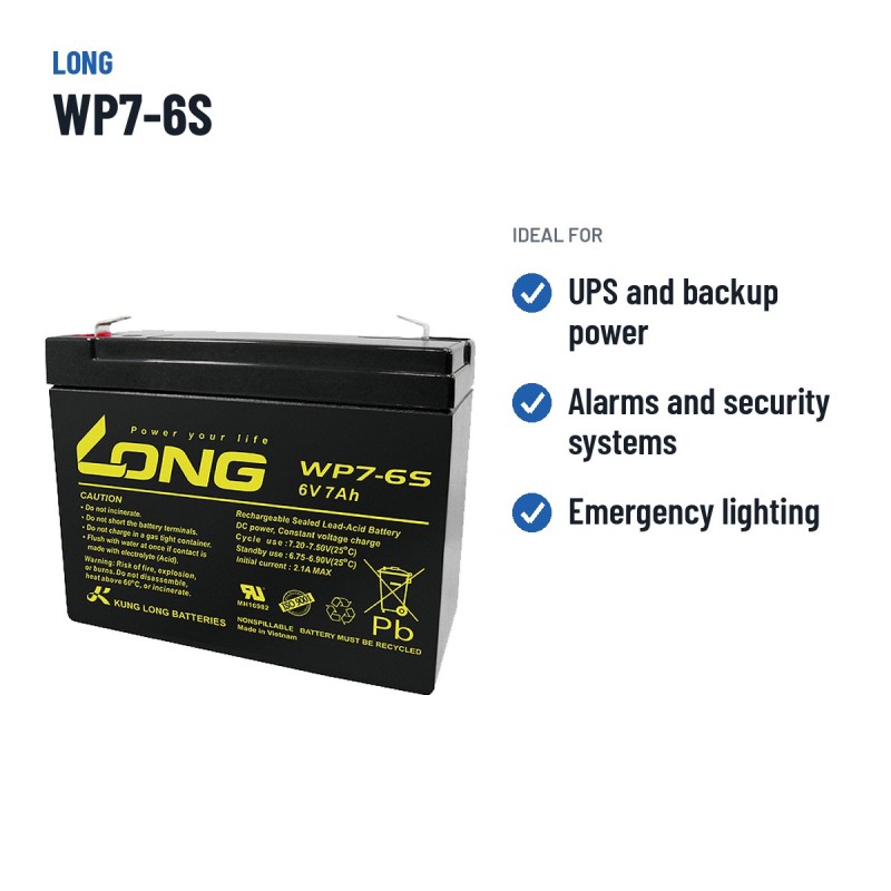 Batteria stazionaria UPS Long WP7-6S 6V 7Ah AGM – usi consigliati