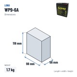 Batteria stazionaria UPS Long WP9-6A 6V 9Ah AGM – dimensioni 98 × 56 × 118 mm