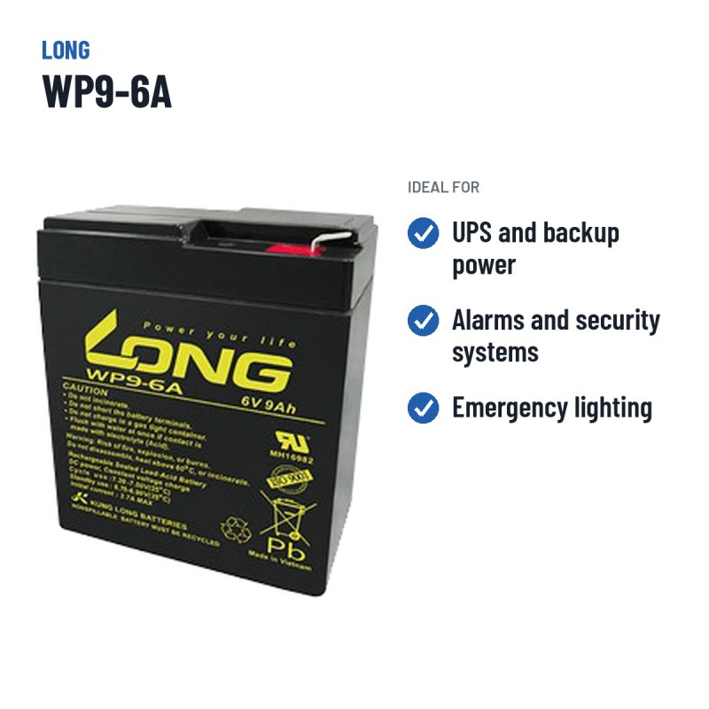 Batteria stazionaria UPS Long WP9-6A 6V 9Ah AGM – usi consigliati