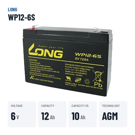 Batterie stationnaire onduleur Long WP12-6S 6V 12Ah AGM – caractéristiques clés