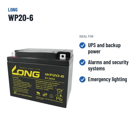 Batterie stationnaire onduleur Long WP20-6 6V 20Ah AGM – utilisations recommandées