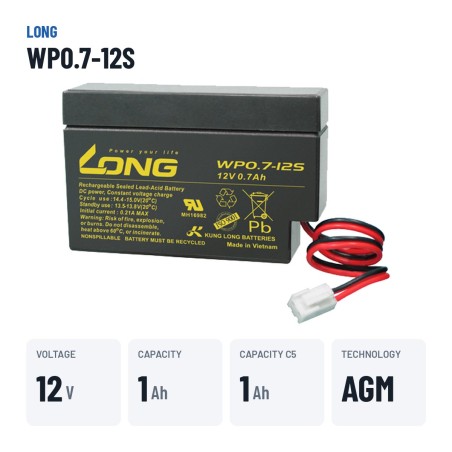 Batteria stazionaria UPS Long WP0.7-12S 12V 0.7Ah AGM – dati principali