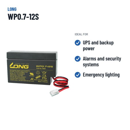 Batteria stazionaria UPS Long WP0.7-12S 12V 0.7Ah AGM – usi consigliati