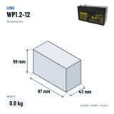 Batteria stazionaria UPS Long WP1.2-12 12V 1.2Ah AGM – dimensioni 97 × 43 × 59 mm