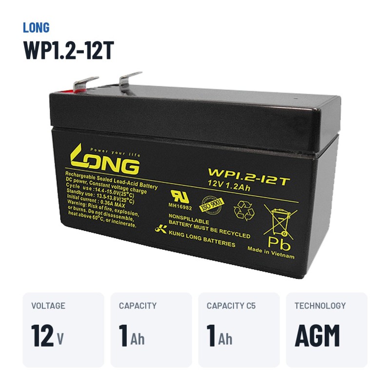Bateria estacionária UPS Long WP1.2-12T 12V 1.2Ah AGM – dados principais