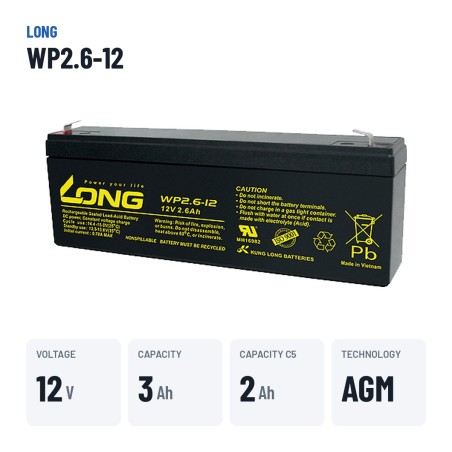 Bateria estacionária UPS Long WP2.6-12 12V 2.6Ah AGM – dados principais