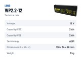 Batería estacionaria SAI/UPS Long WP2.2-12 12V 2.2Ah AGM – ficha técnica