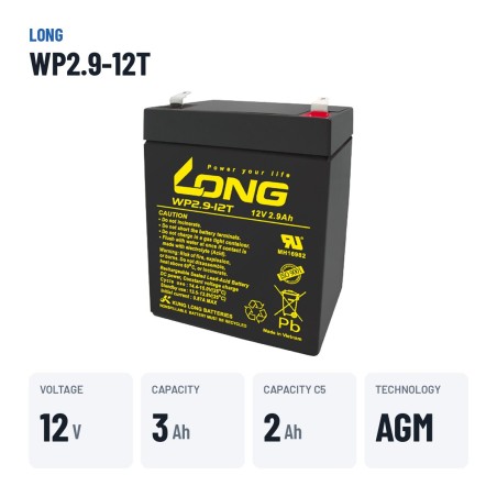 Batterie stationnaire onduleur Long WP2.9-12T 12V 2.9Ah AGM – caractéristiques clés