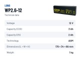 Stationary UPS battery Long WP2.6-12 12V 2.6Ah AGM – technical data