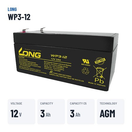 Batteria stazionaria UPS Long WP3-12 12V 3Ah AGM – dati principali
