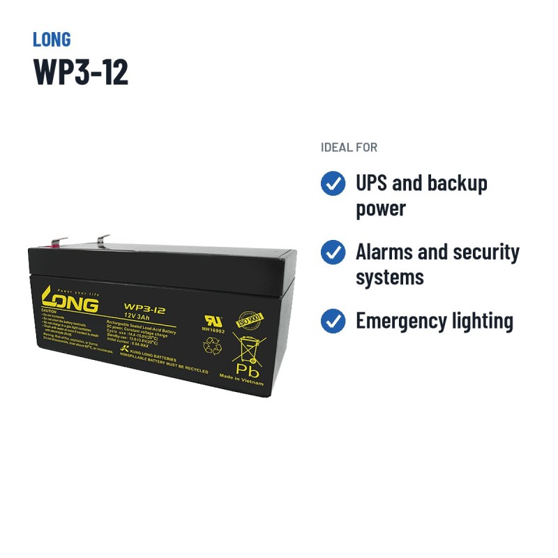 Batteria stazionaria UPS Long WP3-12 12V 3Ah AGM – usi consigliati