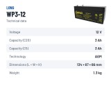 Stationärbatterie USV Long WP3-12 12V 3Ah AGM – technische Daten
