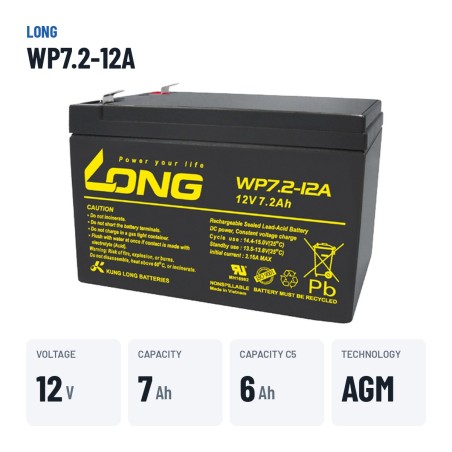 Bateria estacionária UPS Long WP7.2-12A 12V 7.2Ah AGM – dados principais