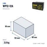 Wheelchair battery Long WP12-12A 12V 12Ah AGM – dimensions 151 × 98 × 98 mm