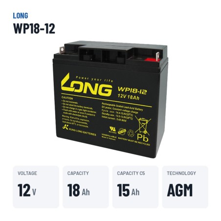 Bateria de cadeira de rodas Long WP18-12 12V 18Ah AGM