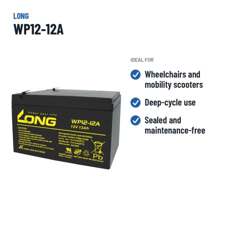 Batería de silla de ruedas Long WP12-12A 12V 12Ah AGM – usos recomendados