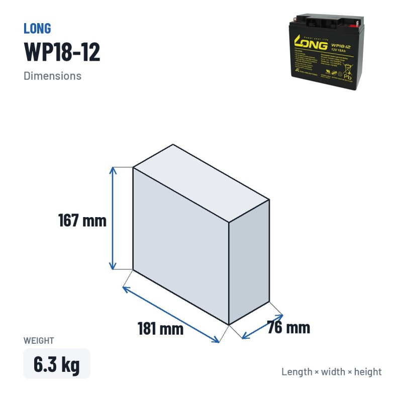 Bateria de cadeira de rodas Long WP18-12 12V 18Ah AGM