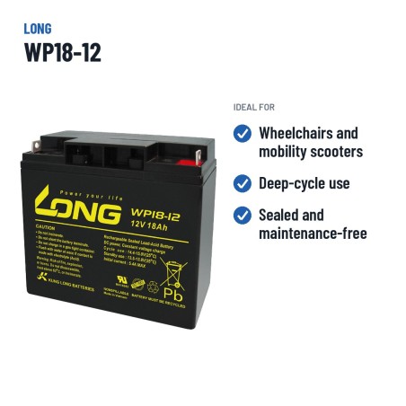 Bateria de cadeira de rodas Long WP18-12 12V 18Ah AGM