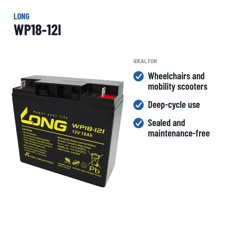 Wheelchair battery Long WP18-12I 12V 18Ah AGM – recommended uses