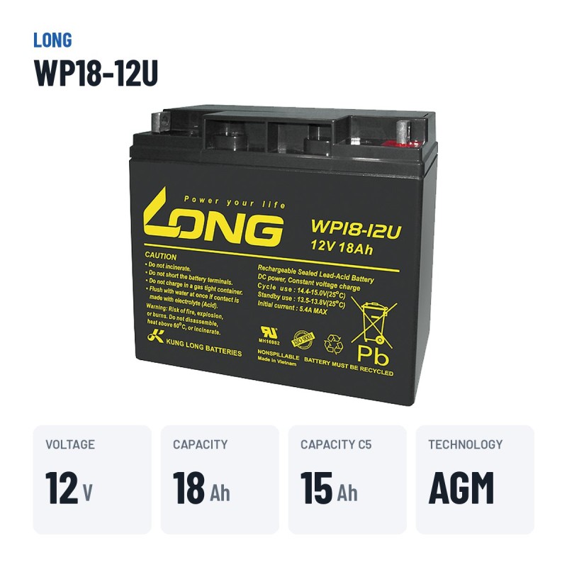 Batteria per carrozzina Long WP18-12U 12V 18Ah AGM – dati principali