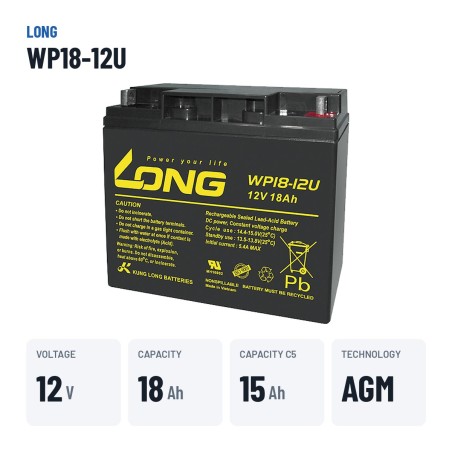 Batteria per carrozzina Long WP18-12U 12V 18Ah AGM – dati principali