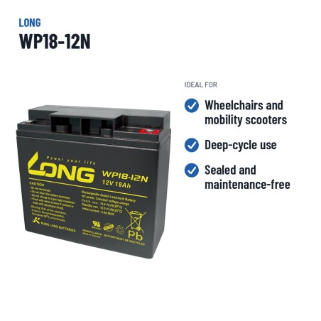 Batterie fauteuil roulant Long WP18-12N 12V 18Ah AGM – utilisations recommandées