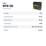 Wheelchair battery Long WP18-12N 12V 18Ah AGM – technical data